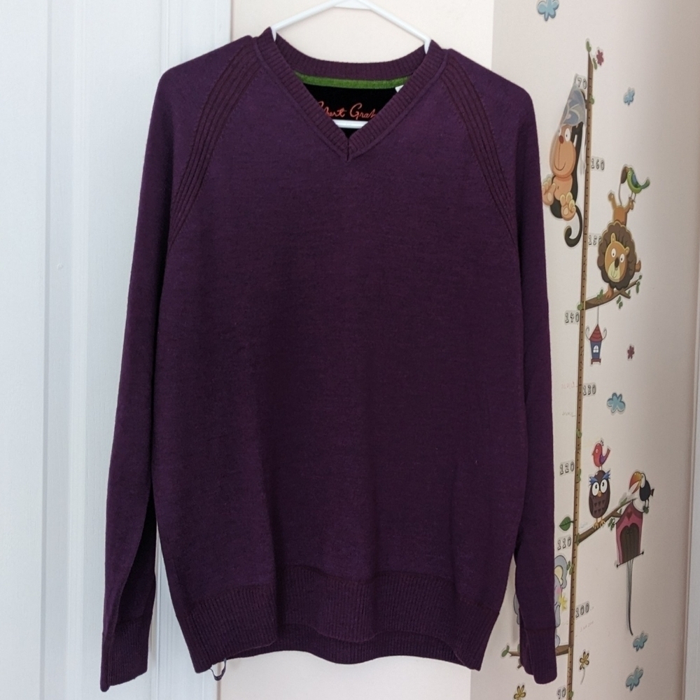 Robert Graham burgundy red v neck wool sweater Medium @P